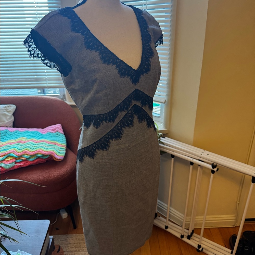 Rebecca Taylor Black Lace Trim Gray Mini Dress